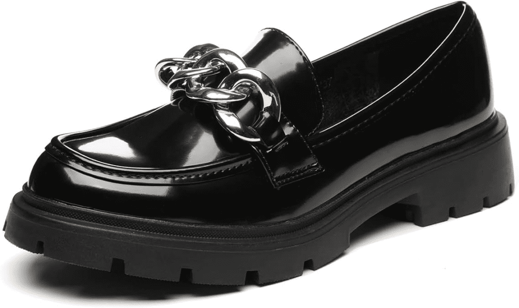 women's chunky platform loafers with chain